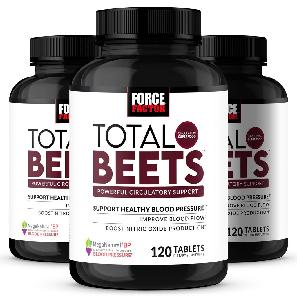 Force Factor Total Beets Blood Pressure Support & Nitric Oxide Supplement | with Grape Seed Extract and Non GMO Beet Root Powder for Heart Health, Circulation & Blood Flow, 360 Tablets, 3-Pack