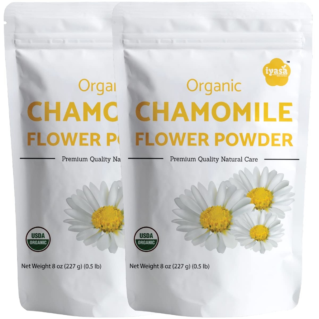Organic Chamomile Flowers Powder 16oz - Chamomile Tea Organic Food Grade - Baking, Cooking & Cold Drinks - DIY Face Masks, Skin & Hair Care - USDA Organic Powder by Iyasa Holistics