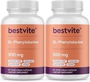 BESTVITE DL-Φαινυλαλανίνη 500mg (240 κάψουλες χορτοφάγων) (2-πακέτο) - Χωρίς Stearates - Χωρίς πληρωτικά - Vegan - Χωρίς γλουτένη - Μη ΓΤΟ