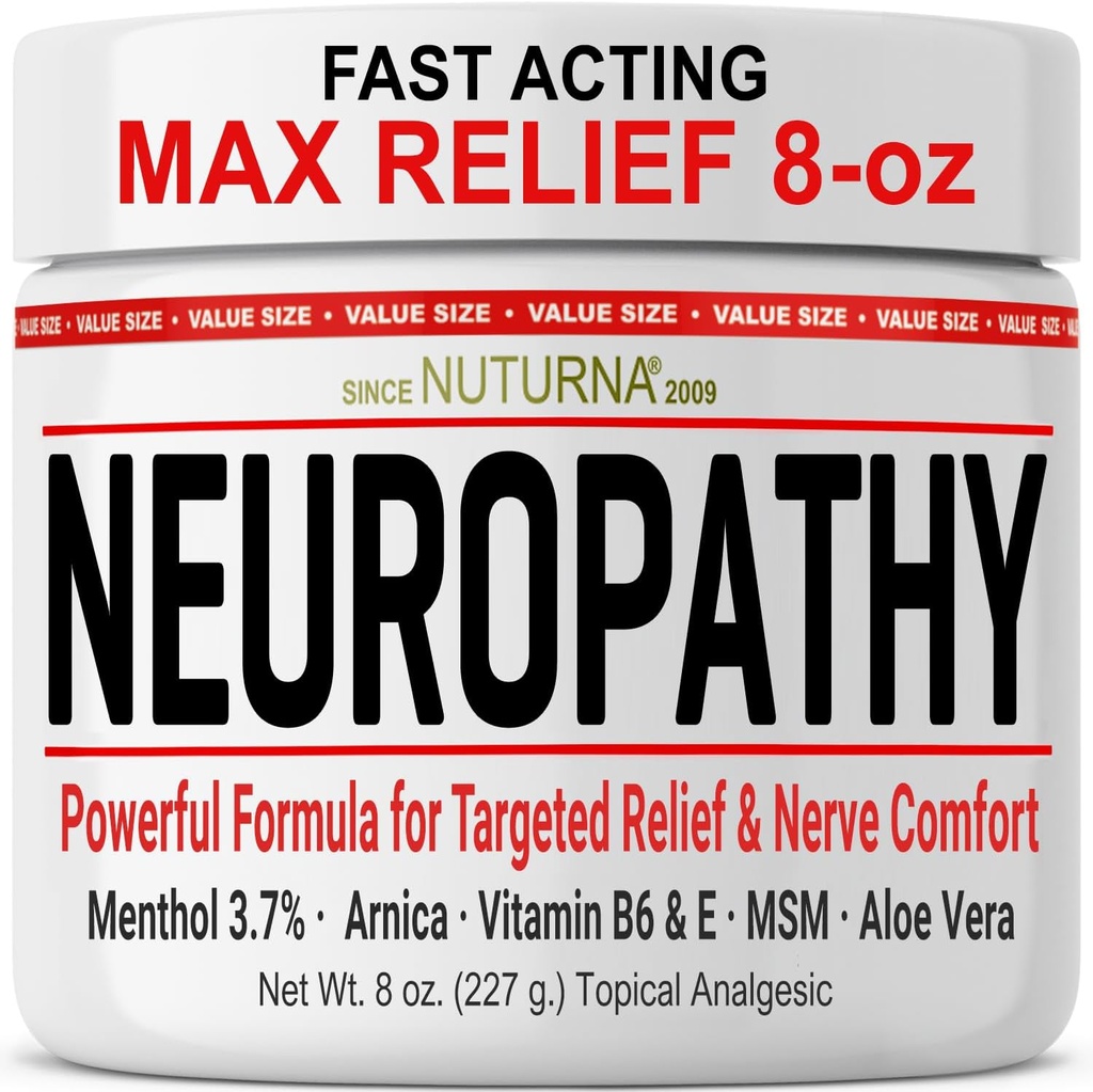 Neuropathy Relief Cream - Fast Active Max Relief for Feet Hands Legs Toes - Ultra Strength Menthol, Arnica, Aloe Vera, MSM, Natural Deathing Nerve Relief - Extra Large 8 oz