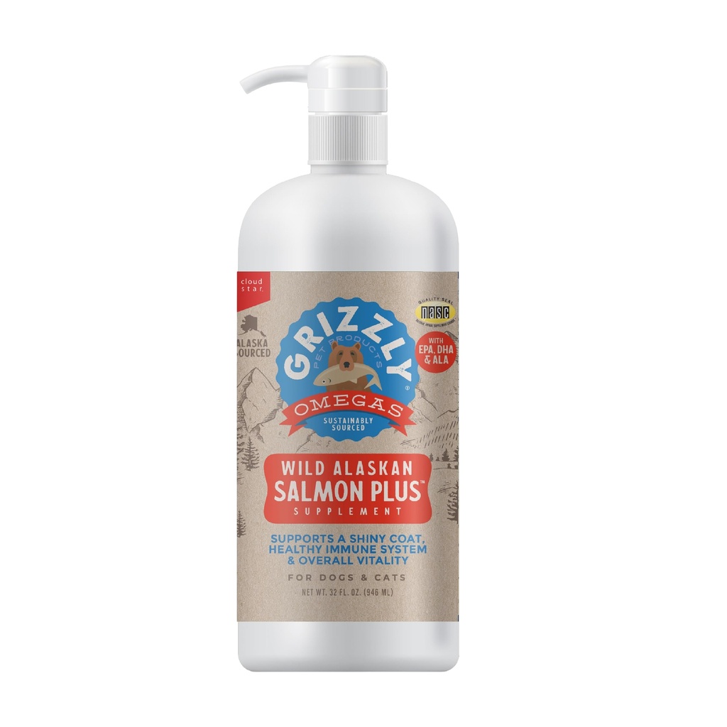 Grizzly Pet Προϊόντα Σολομός Plus Ωμέγα 3-6-9 Συμπλήρωμα διατροφής για σκύλους και γάτες, 32 ουγγιά