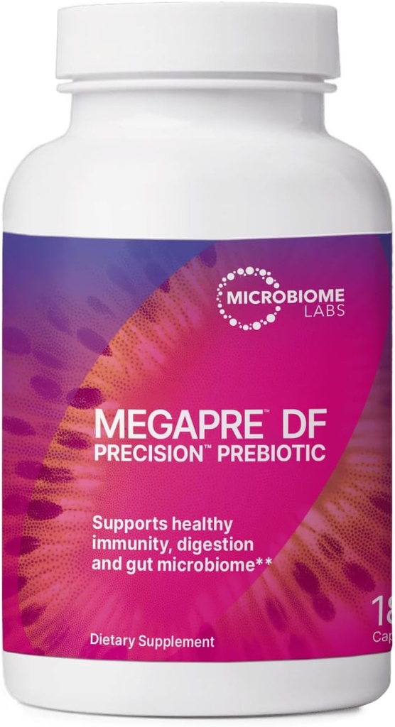 Microbiome Labs MegaPre DF - Συμπλήρωμα προβιοτικών ινών χωρίς γαλακτοκομικά - Προβιοτικά για την υγεία των ορνίθων για γυναίκες, άνδρες και παιδιά 3+ - Υποστήριξη Μικροβιολογική Ποικιλότητα (180 κάψουλες)