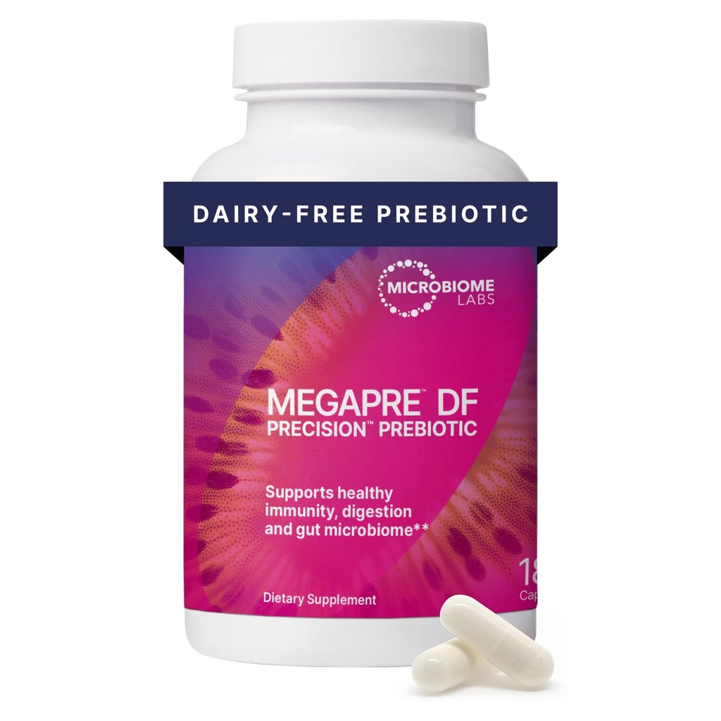 Microbiome Labs MegaPre DF - Συμπλήρωμα προβιοτικών ινών χωρίς γαλακτοκομικά - Προβιοτικά για την υγεία των ορνίθων για γυναίκες, άνδρες και παιδιά 3+ - Υποστήριξη Μικροβιολογική Ποικιλότητα (180 κάψουλες)