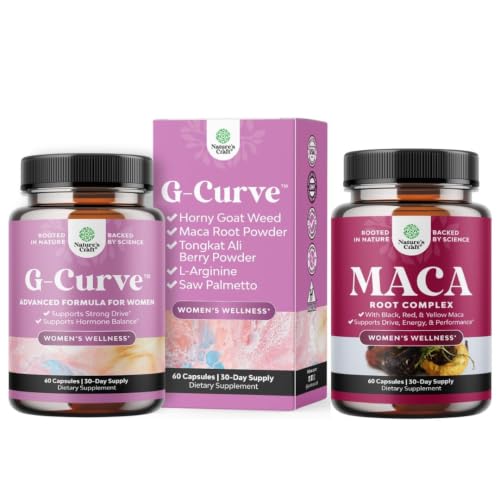 Bundle of G-Curve Butt and Breast Support Capsules - Horny Goat Weed Muira Puama & Maca Root and Maca Root Capsules for Women - Potent Herbal Supplement Non-GMO Certified Vegan and Gluten-Free