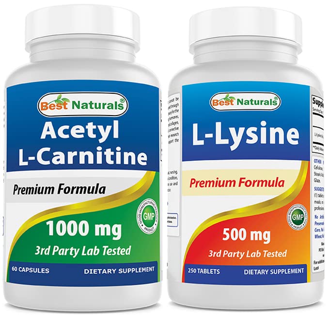 Best Naturals Acetyl L-Carnitine 1000 mg & L-Lysine 500 mg 250 Tablets