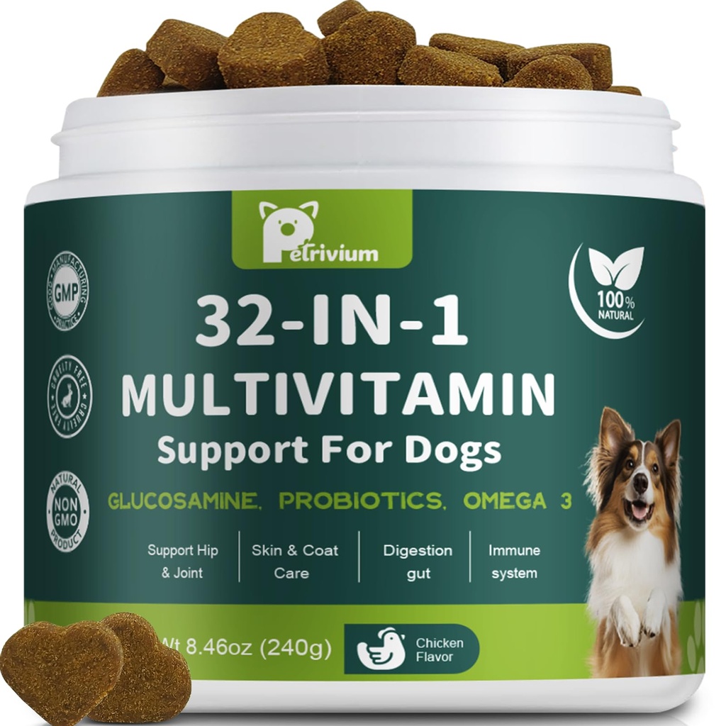 Dog Multivitamin Chewable with Glucosamine & MSM, Omegas 3 & 6, Probiotics, Dog Vitamins and Supplements for Hip & Joint Health, Skin & Coat, Immune Boost & Overall Health 120 Soft Chews
