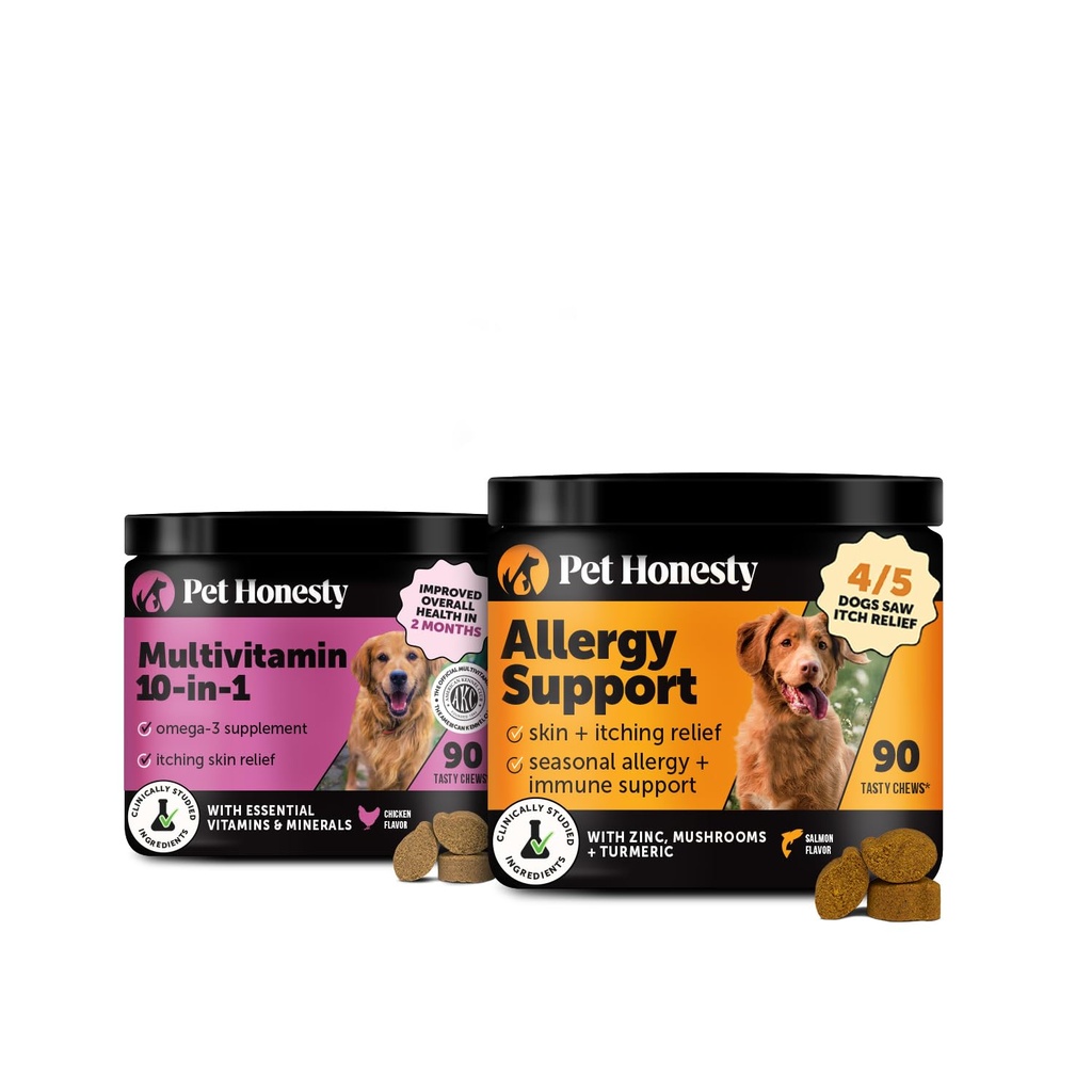 Dog Allergy & Wellness Virtual Bundle – Allergy & Itch Relief Chews (Salmon, 90 ct) + 10-in-1 Multivitamin Chews (Peanut Butter, 90 ct)