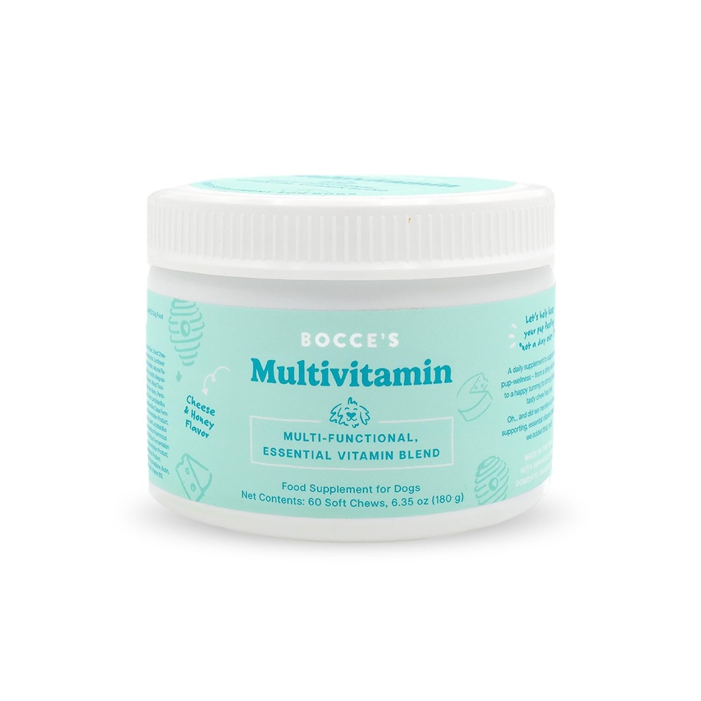 Bocce's Bakery Multivitamin Supplement Chews, Cheese & Honey Flavor (60 ct) | Multi-Functional Daily Chews with Essential Vitamin Blend for Digestion & Joint Support, Made in The USA