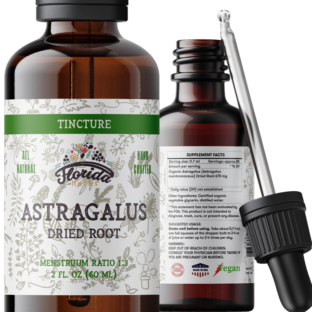 Astragalus Tincture, Organic Astragalus Extract (Astragalus membranaceus) Βότανο συμπλήρωμα, Μη ΓΤΟ σε ψυχρής πίεσης οργανική φυτική γλυκερίνη, 700 mg, 2 oz (60 ml)