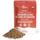 Organic Mushroom Powder Blend - 4-in-1 Reishi, Lion’s Mane, Cordyceps and Chaga Mushroom Supplement Extract Complex, Mushroom Blend Powder for Immune Boost & Brain Support, Add to Coffee, Tea or Water