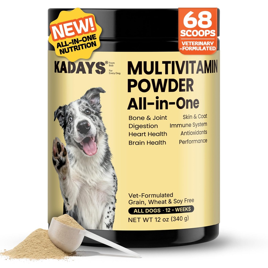 Dog Multivitamin Powder - Dog Vitamins and Supplements | Probiotics, Quercetin, Glucosamine HCI, Mushroom, Vitamins for Dogs Digestion, Skin, Joint, Immune Support - 68 Scoops