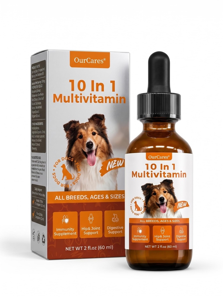 Liquid Dog Vitamins, Multivitamin Drops with Glucosamine, 2 fl oz | MSM & cranberry with vitamins B, C, D3 for skin, coat, energy, immune & urinary health. Tasteless for picky and senior dogs.