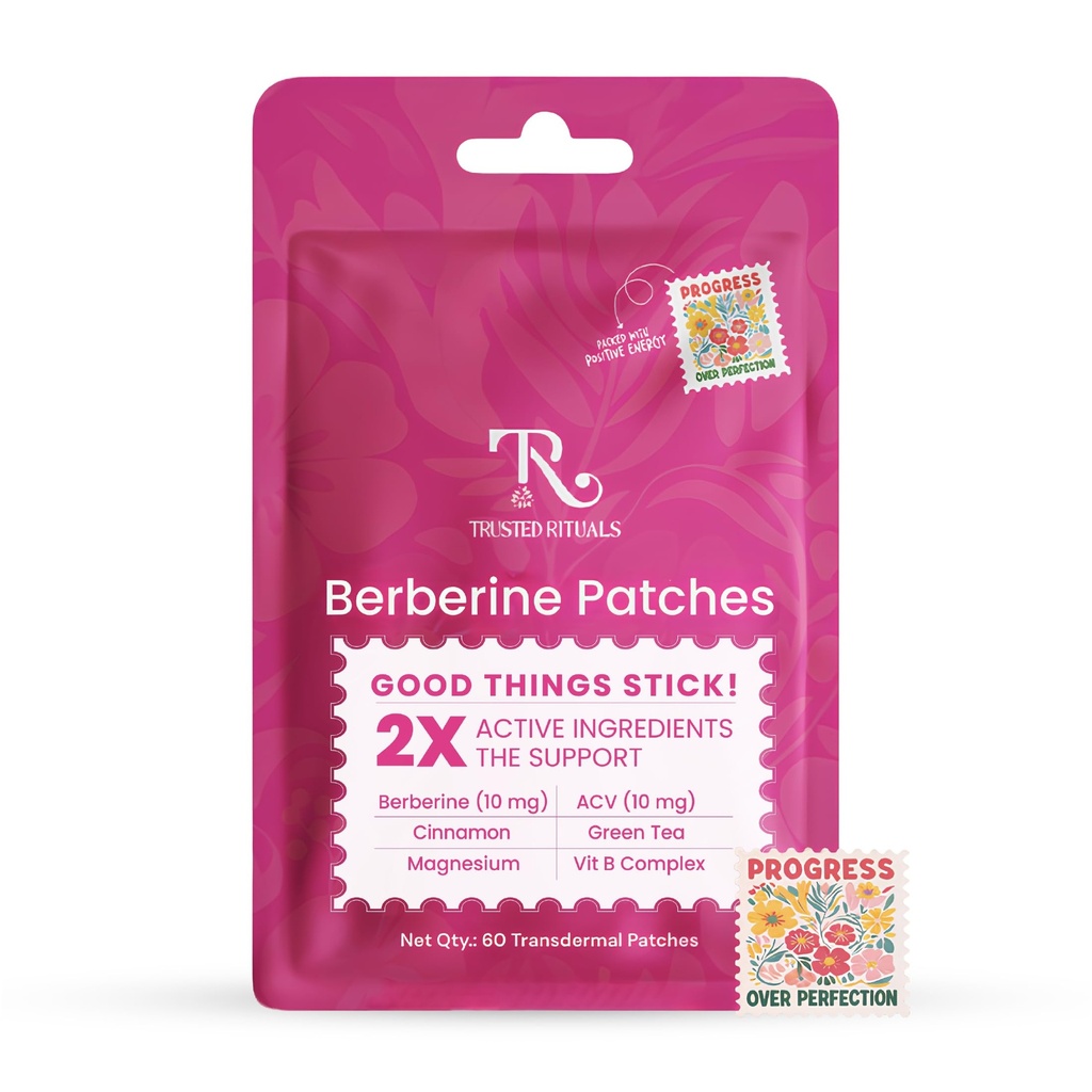 Berberine Patches – Daily Support with Berberine, ACV, Magnesium, Cinnamon and L-Glutamine – Pack of 1, 60 Transdermal Patches