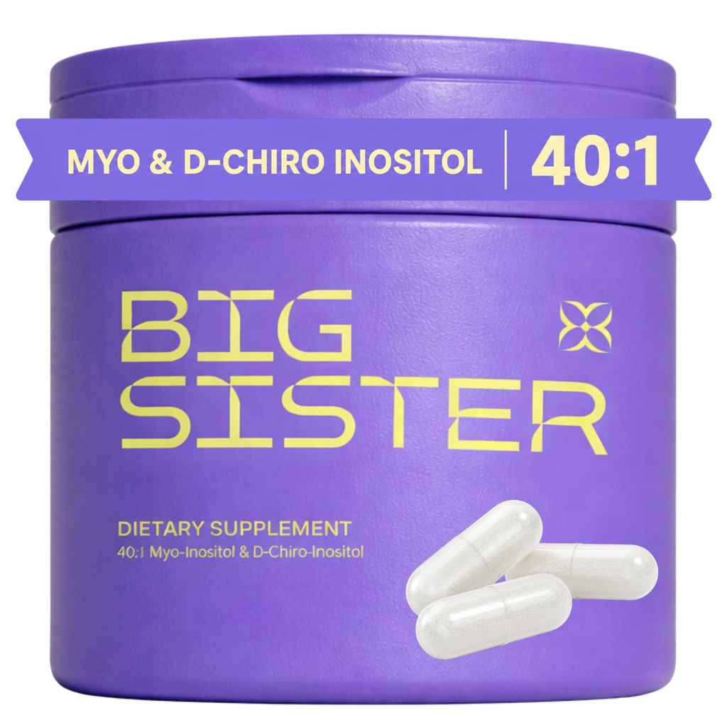 Big Sister 40:1 Myo-Inositol & D-Chiro Inositol Supplement for Women | Supports Hormonal Balance, Healthy Ovulation & Menstrual Regularity | 90 Vegan Capsules