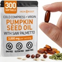 Pumpkin Seed Oil with Saw Palmetto Softgels, 3000mg per Serving, Cold Pressed Virgin Formula, 300 Softgels, Hair, Prostate, Bladder & Urinary Health Support, Non-GMO, Gluten Free, 100 Day Supply
