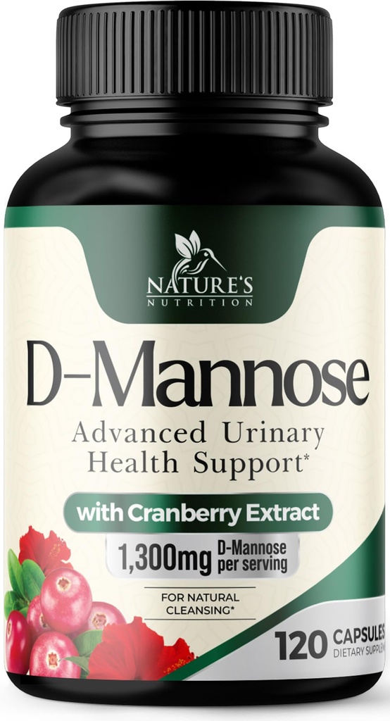 D-Mannose - Organic D-Mannose 1300 mg Per Serving - Organic Cranberry Extract - Natural Urinary Tract Health Support - Fast-Acting D Mannose Supplements for Women & Men - Bottled in USA - 120 Capsules
