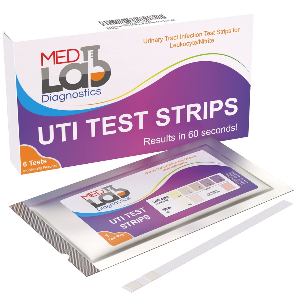 Med Lab 6 Pack UTI Test Strips Individually Wrapped | Urinary Tract Infection Urine Test Kit for Women, Men, Kids Cats and Dogs