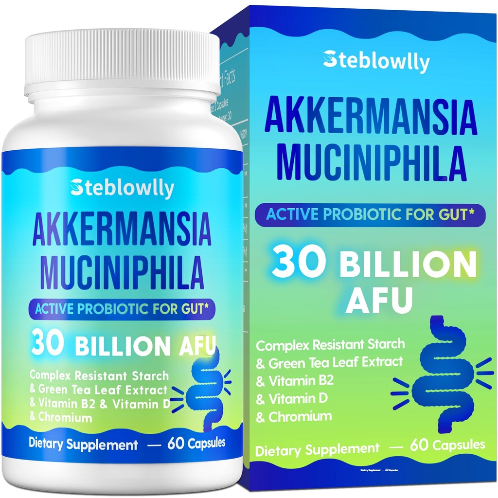 Akkermansia Probiotic, GLP-1, Live Strain Probiotics for Women & Men, GLP 1 συμπλήρωμα για την υγεία των ούλων, Digestive, Metabolic *, ανοσοποιητικό, με χρώμιο, πράσινο φύλλο τσαγιού, 60 κάψουλες