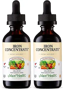 Maxi Health Iron Supplement 15mg ανά ML – Αυξήστε την ενέργεια και τα επίπεδα αίματος χωρίς ναυτία ή δυσκοιλιότητα – Υγρές σταγόνες σιδήρου για άνδρες, γυναίκες και παιδιά – 2 oz. (2 oz, 2 Pack)