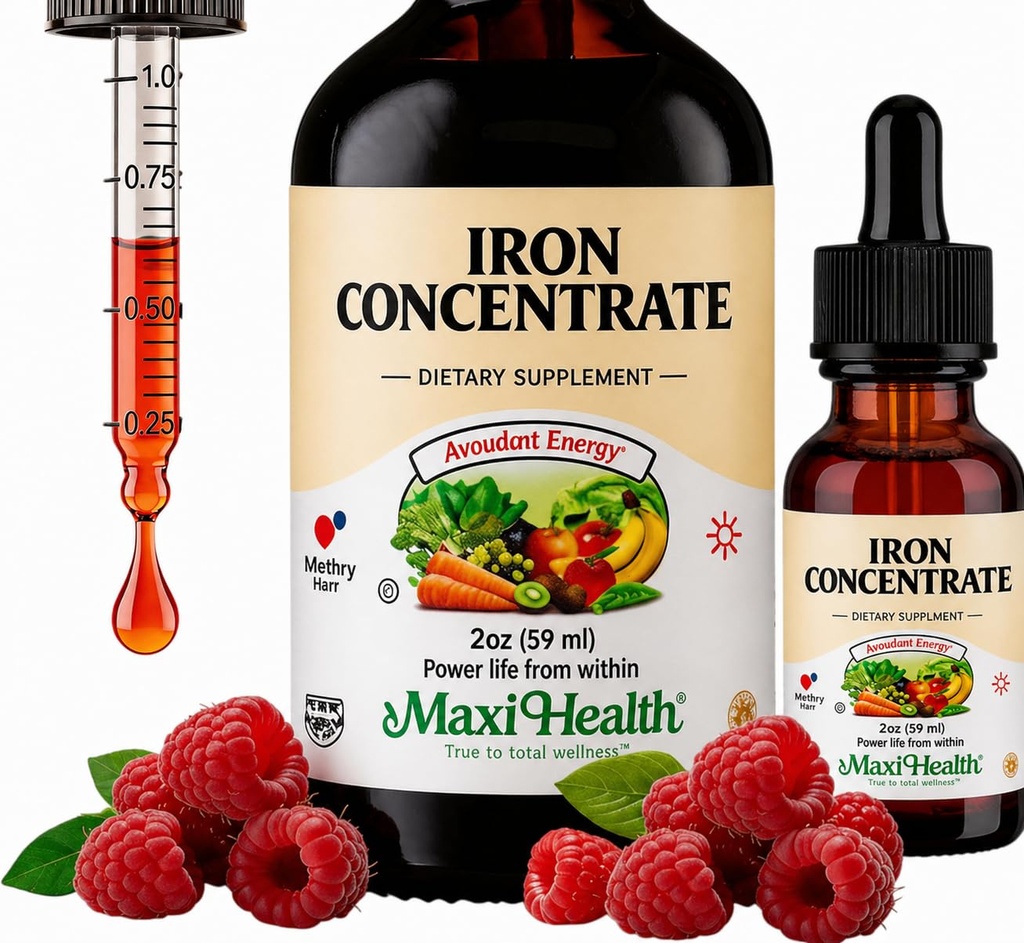 Maxi Health Iron Supplement 15mg ανά ML – Αυξήστε την ενέργεια και τα επίπεδα αίματος χωρίς ναυτία ή δυσκοιλιότητα – Υγρές σταγόνες σιδήρου για άνδρες, γυναίκες και παιδιά – 2 oz. (2 oz, 2 Pack)