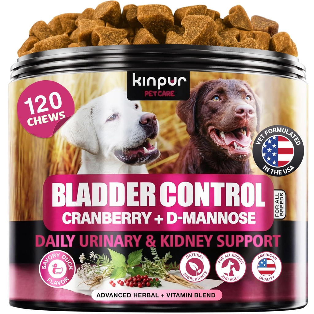 Cranberry Chews for Dogs Bladder Support, D-Mannose Urinary Wellness Treats | Daily Care with Pumpkin & Fish Oil, Small & Large Breeds, Senior Support, Balanced Nutrition - 120 Duck Flavor Soft Chews