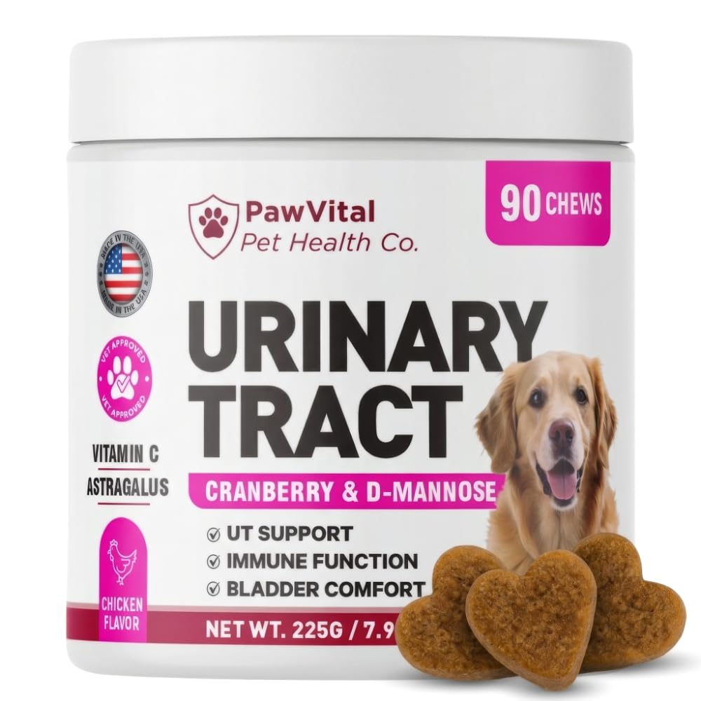 Dog UTI Support Chews, Cranberry Supplement for Dogs with D-Mannose, Urinary Tract & Bladder Support, Dog Cranberry Chews for Bladder Control, Incontinence Support, Chicken Flavor, 90 Soft Chews
