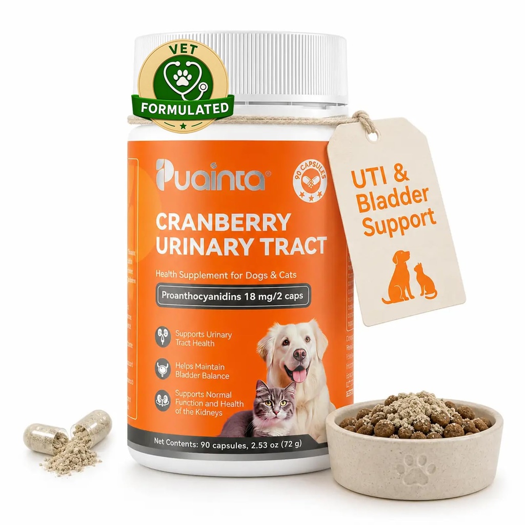 Cranberry Urinary Tract Support for Dogs & Cats, UTI & Bladder | Cranberry Capsule with 18mg Active PACs + 50mg D-Mannose, 90 Count