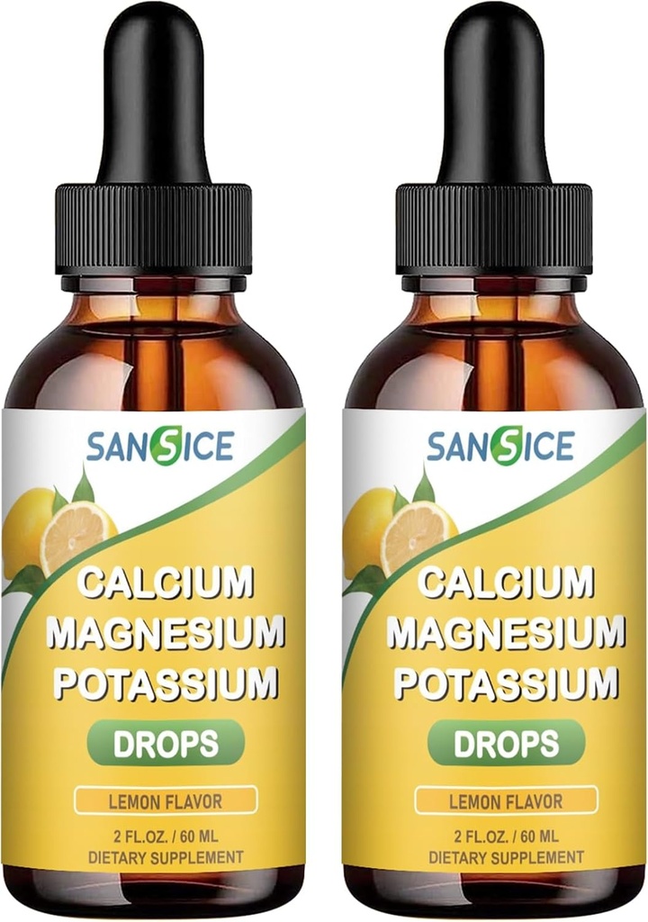 Calcium Potassium Magnesium Liquid Drops-High Absorption Magnesium Glycinate Complex Liquid-Mineral Supplement with 600mg Calcium 1000mg Potassium for Energy Sleep Relaxation-2 Pack