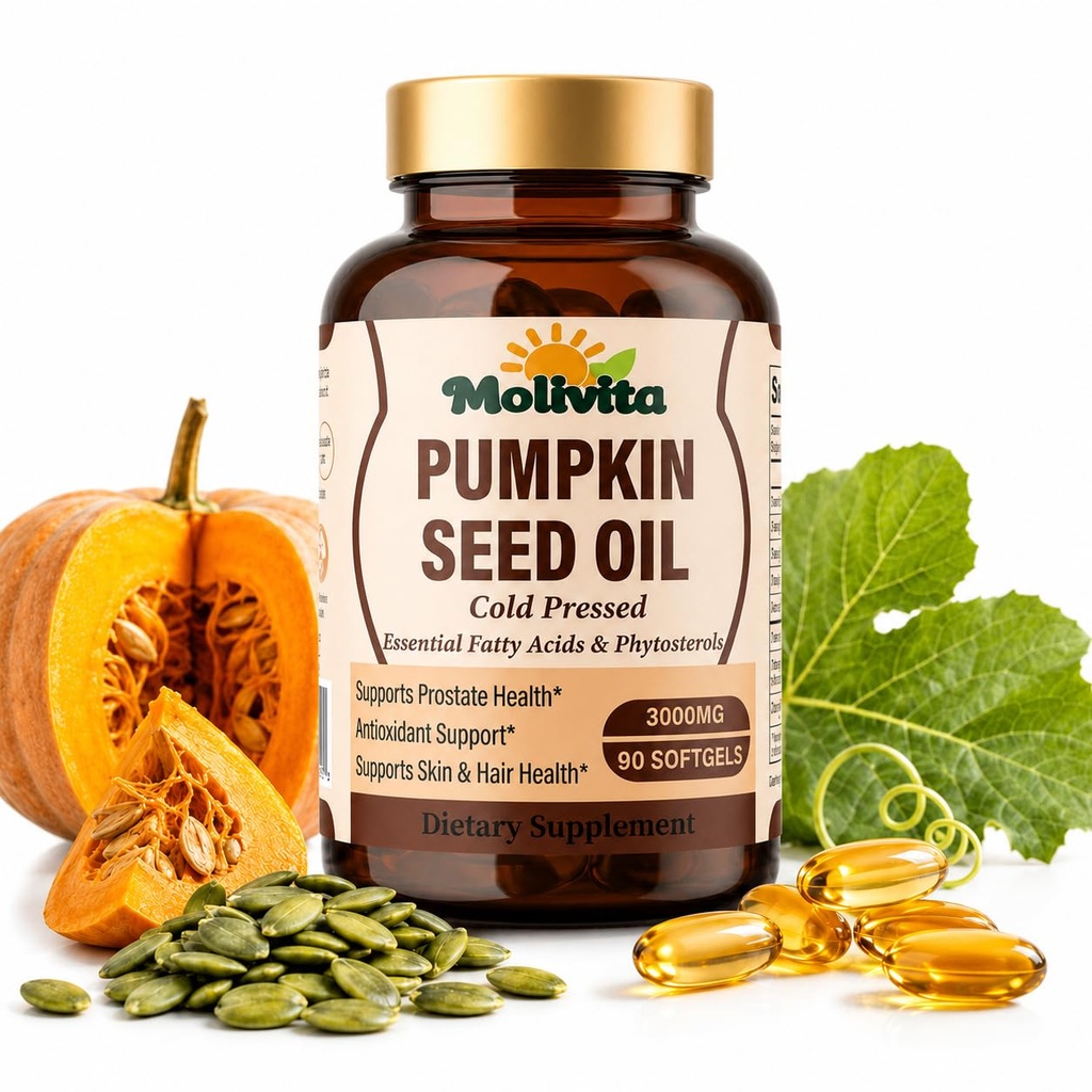 Pumpkin Seed Oil with Saw Palmetto,3000 Mg Per Serving,Cold-Pressed,Non-GMO,Rich in Essential Fatty Acids and Phytosterols,Supports Hair,Urinary Tract,Bladder,and Prostate Health