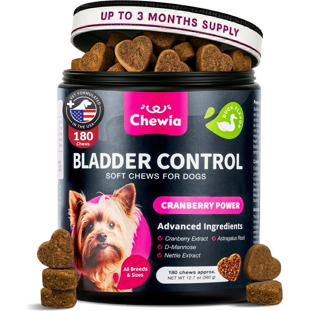 Dog UTI Treatment Cranberry Chews – Bladder Control & Urinary Tract Support | Dog cranberry chews and urinary tract supplement for bladder and UTI support for dogs – natural alternative to pills and meds