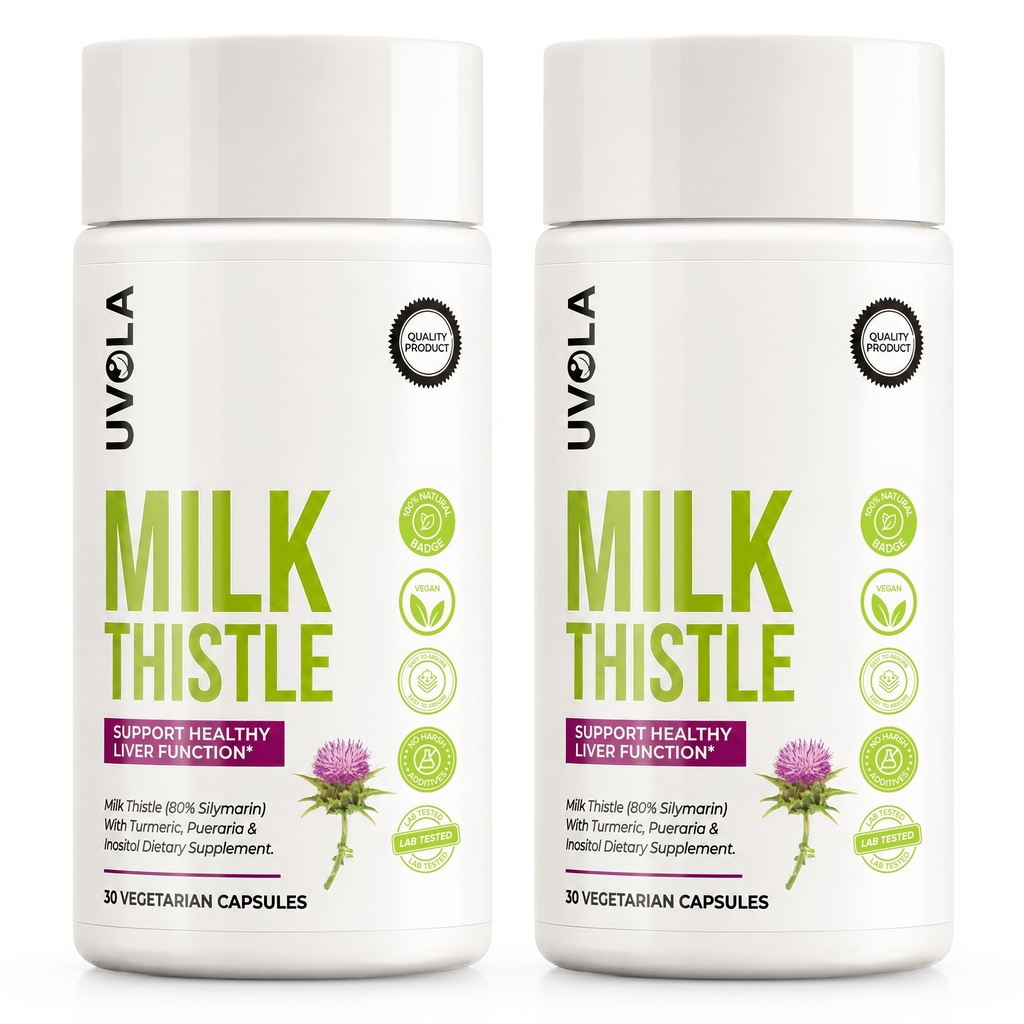 Uvola Milk Thistle Liver Detox - 100% Natural Vegan Support - 60 Capsules | Official Brand, Silymarin, 8 In 1 Blend, Non-GMO, Gluten-Free, Soy-Free, Antioxidant Support, Health Detox