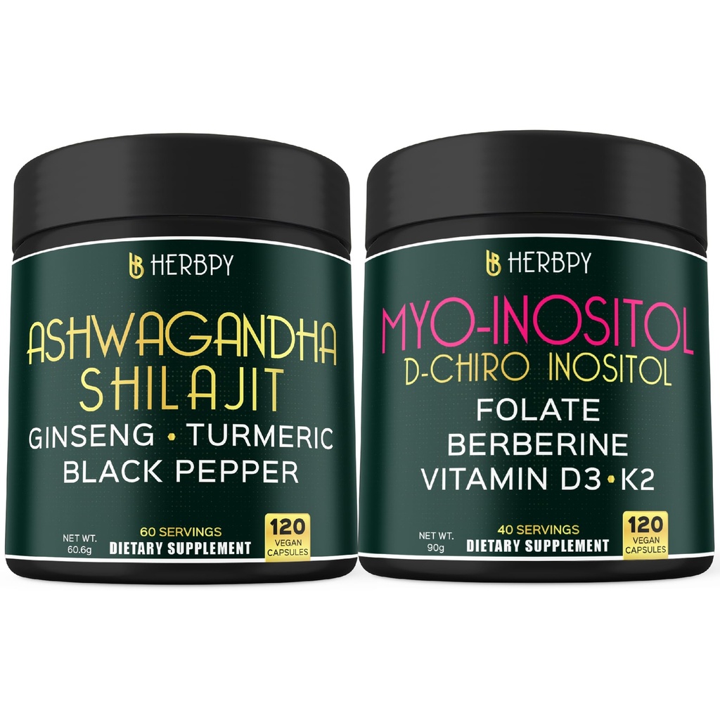 Herbpy Bundle 6in1 Myo-inositol Supplement & 5in1 Ashwagandha Capsules