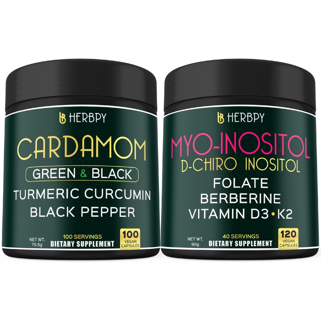 Herbpy Bundle 6in1 Myo-inositol Supplement & 4in1 Cardamom Capsules