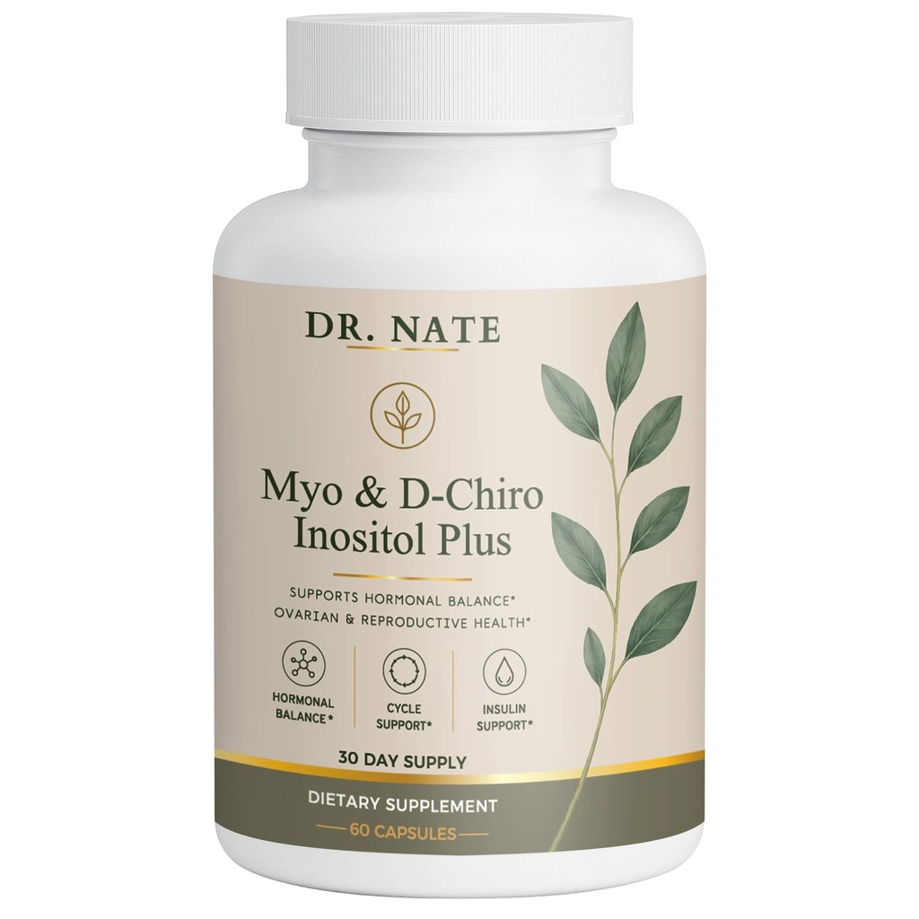 Dr Nate Myo & D-Chiro Inositol Plus | 1000 mg Myo-Inositol & 25 mg D-Chiro Inositol | Supports Hormonal Balance, Cycle Support & Insulin Support | Specially Formulated 40:1 Ratio | 60 Vegan Capsules