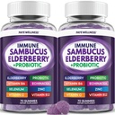 PAYÉ Elderberry Gummies, Vitamin C Immune Support Supplement + Probiotic Gut Health - Sambucus, Echinacea, Vitamin B, Zinc, Selenium, 140 Gummies for Adults and Kids