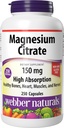 Webber Naturals Μαγνήσιο Κιτρικό, 150 mg ανά καψάκιο, 250 κάψουλες, υψηλή απορρόφηση, βοηθά στη στήριξη οστών, δοντιών και σωστή λειτουργία μυών & καρδιάς, γλουτένη & χωρίς γαλακτοκομικά