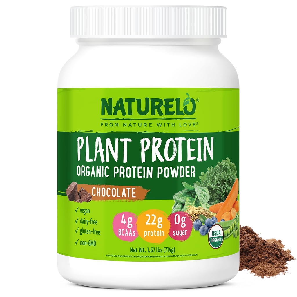 NATURELO Πρωτεΐνη φυτών σε σκόνη, σοκολάτα, 22g Πρωτεΐνη - Μη ΓΤΟ, Vegan, Όχι Γλουτένη, γαλακτοκομικά, ή σόγια - Δεν Τεχνητές Γεύσεις, Συνθετικό Χρωματισμός, Συντηρητικά, ή Πρόσθετα - 20 Μερίδες