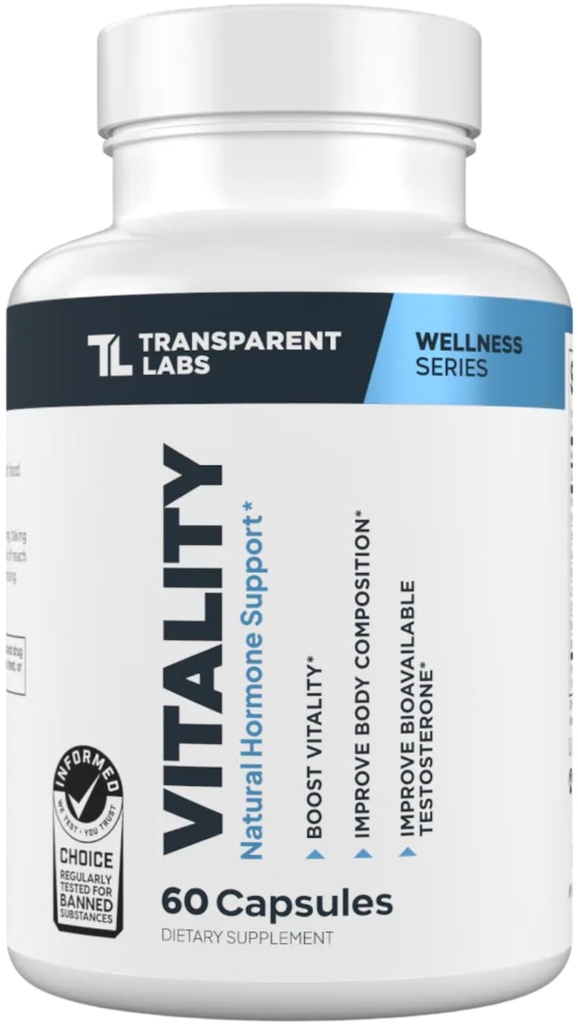 Διαφανή εργαστήρια Vitality Booster τεστοστερόνης - συμπλήρωμα τεστοστερόνης για τους άνδρες με Ashwagandha KSM-66, PrimaVie Shilajit Extract, & DIM για την υποστήριξη της ζωτικότητας, & Βιοδιαθέσιμη τεστοστερόνη - 60 κόμης