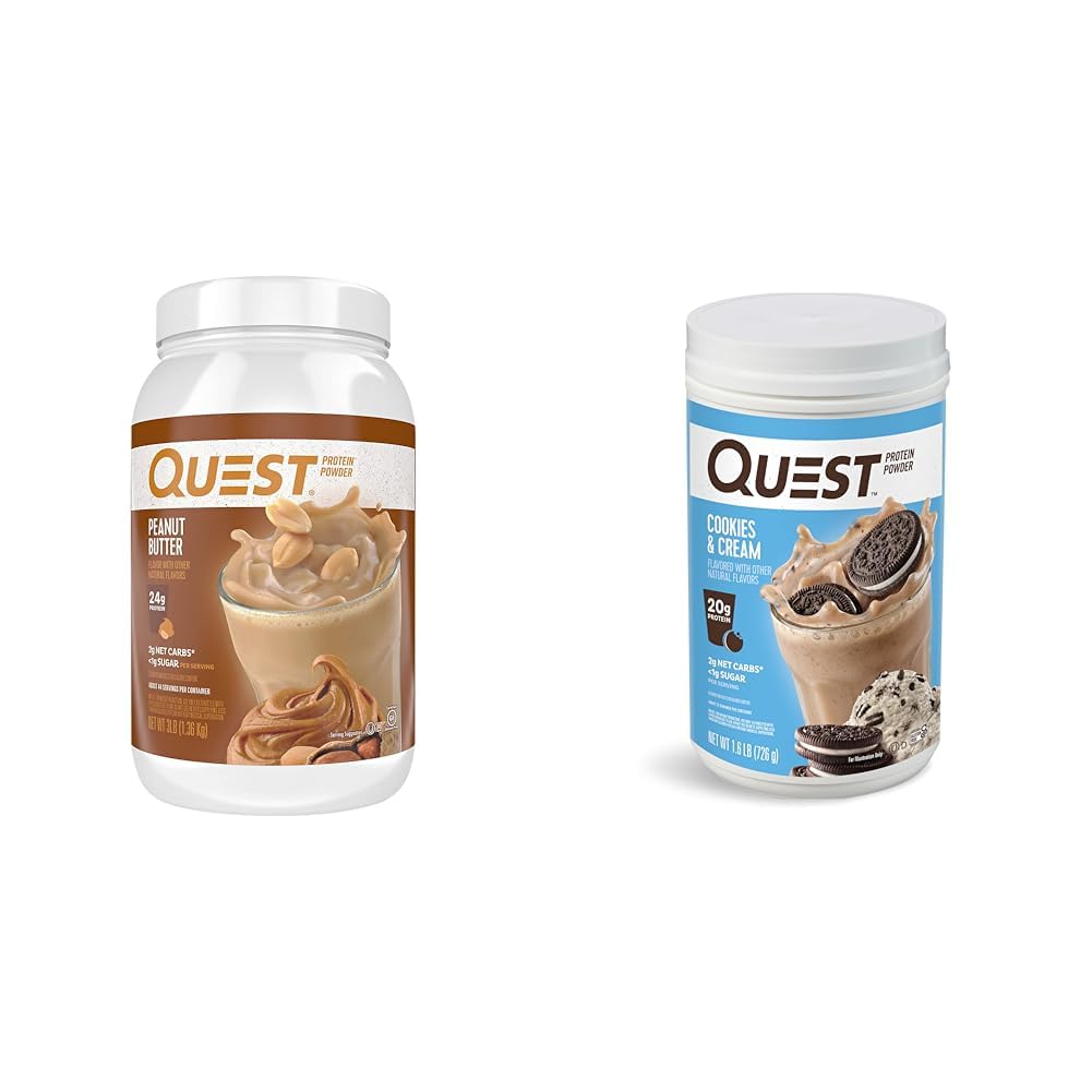 Quest Peanut Butter 23g & Cookies Cream 20g Protein Powders, Low Carb Gluten Free, 43 & 24 Servings