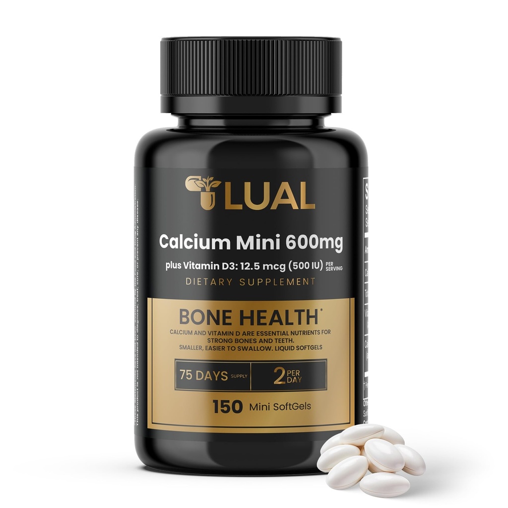 LUAL Calcium Minis 600 mg με Βιταμίνη D3 - Οστική & Μυική Υποστήριξη - 150 Mini Softgels - Εύκολο στην Κατάποση - Ασβέστιο & D3 για Ισχυρά Οστά & Κινητικότητα