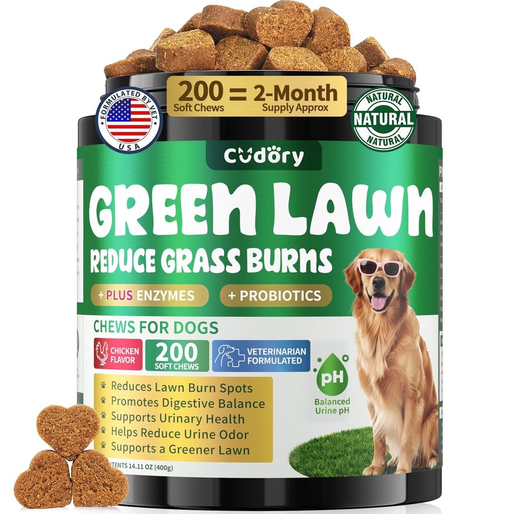 Dog Urine Neutralizer for Lawn, Green Grass Chews for Dogs, 200 Ct, Chicken | Probiotics & Enzymes Gut Health, Female Pee Grass Burn Spot by Dog Urine, Helps Yard Stay Green, Cranberry for Urinary Tract