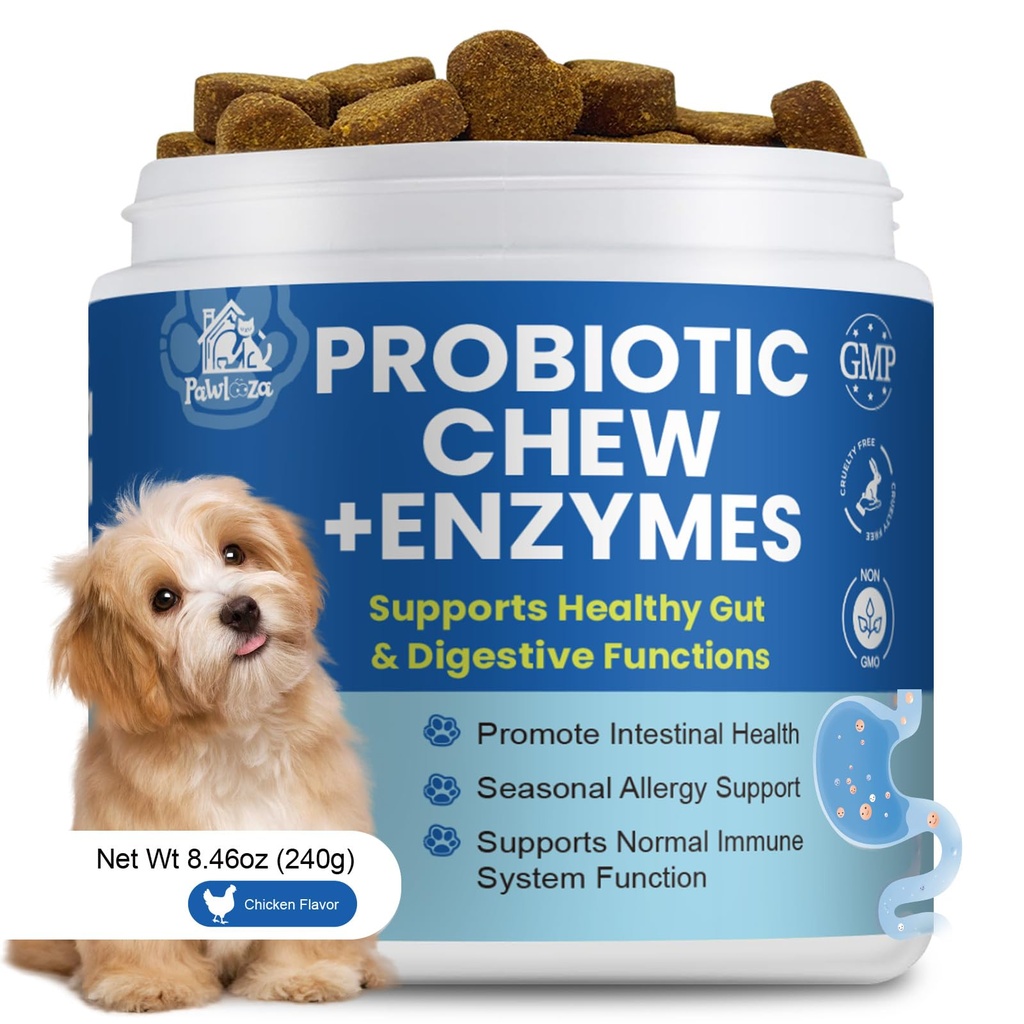 Probiotics Dog Allery Chews for Dogs, Improve Itchy Skin Itchy Ears, Yeast Balance, Gut Health, Probiotics (10 Billion CFU) for Dog Immune Health & Allergy Relief Chews + Vitamins Blend 60 Counts