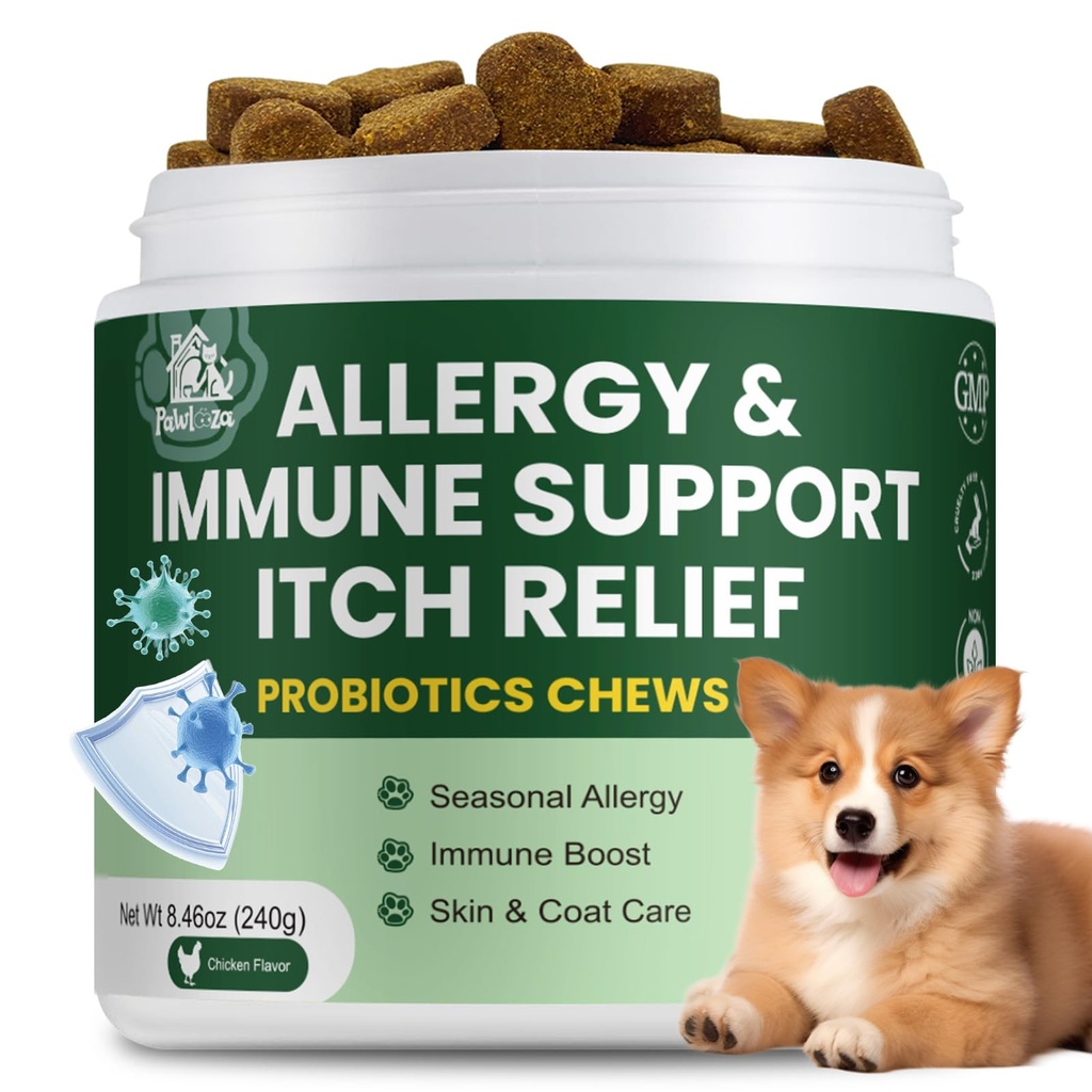 Probiotics for Dogs, Improve Itchy Skin Itchy Ears, Yeast Balance, Immune Support, Dog Probiotics (10 Billion CFU) for Dog Skin & Cost Care, Allergy Relief Chews + Vitamins Blend Chicken 0516x