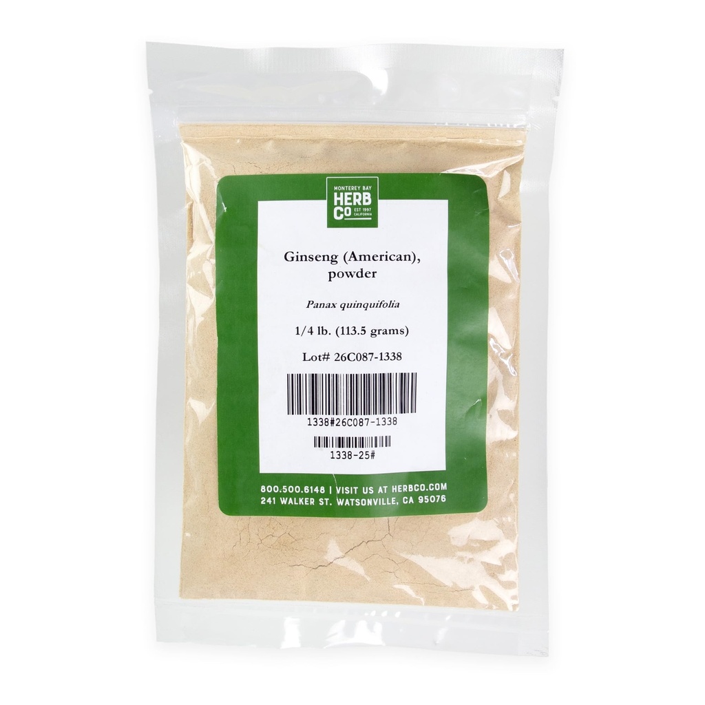 American Ginseng Powder, by Herb Co, Panax Quinquefolius, from the USA, Kosher, for Encapsulation, Topical Salves, Balms & Poultices, 1/4 lb