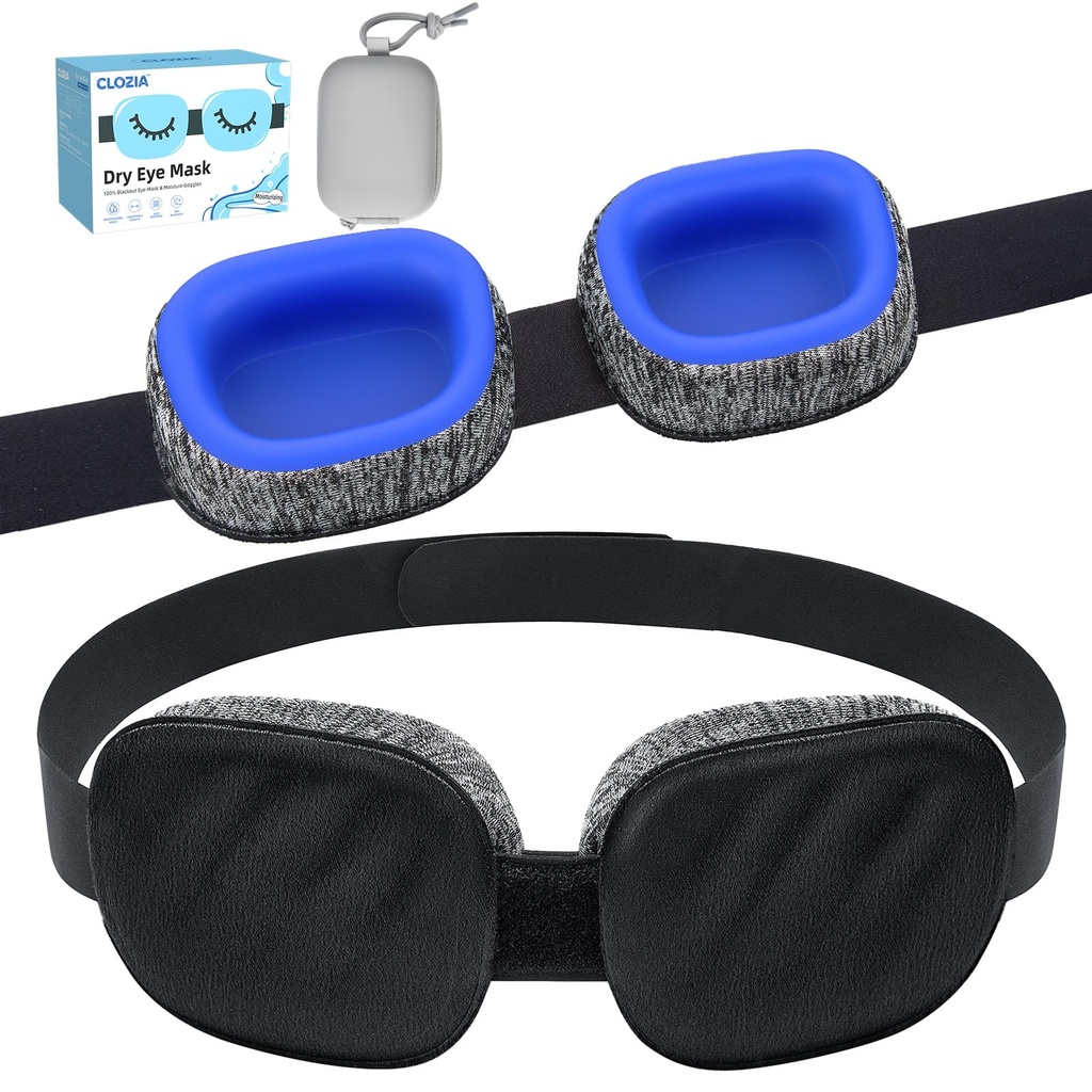CLOZIA Eye Mask for Dry Eyes, Moisture Chamber Sleep Mask Silicone Cups | 0.7" Deep Eye Cups, Removable Soft Silicone Goggles, Blackout Design for Night Sleep, Travel, Shift Work & Sensitive Eyes