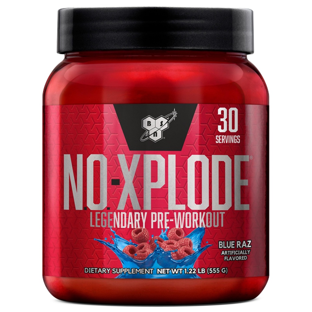 BSN N.O.-XPLODE προ προπόνησης σκόνη, συμπλήρωμα ενέργειας για άνδρες και γυναίκες με Creatine και Beta-Alanine, Γεύση: Blue Raz, 30 εξυπηρετούν
