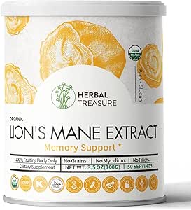 Organic Lions Mane, μη-GMO και Gluten-free Lions Mane, Νευρωνική ανάπτυξη και ανοσοποιητικό σύστημα, Mushroom σκόνη για υποστήριξη μνήμης, συγκέντρωση, σαφήνεια, δημιουργικότητα και Mood-50 υπηρεσία