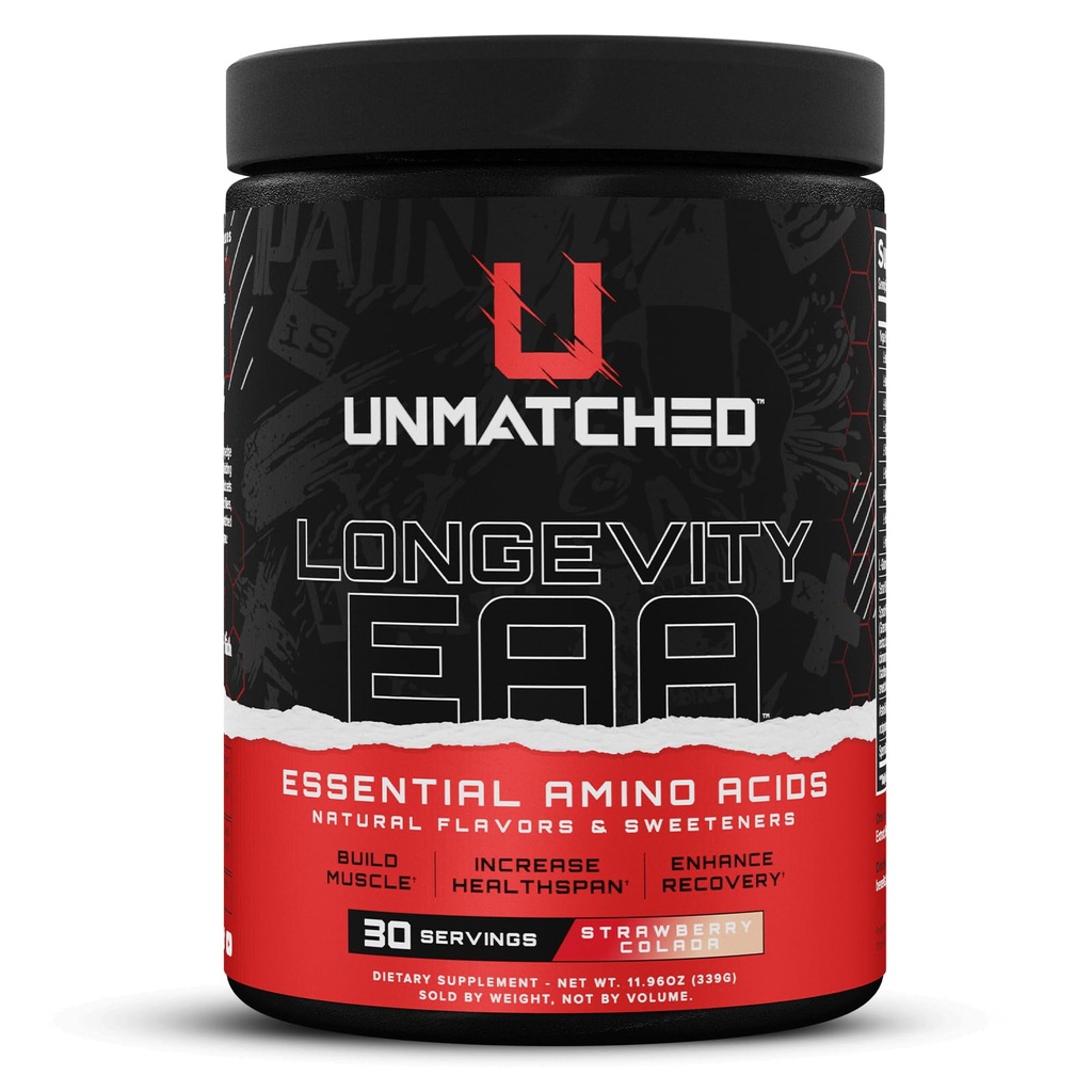 Unmatched Longevity EAA Essential Amino Acids, Strawberry Colada, 30 Serv. | Muscle Recovery Support, Performance Support, Natural Flavors & Sweeteners, Daily Hydration Support