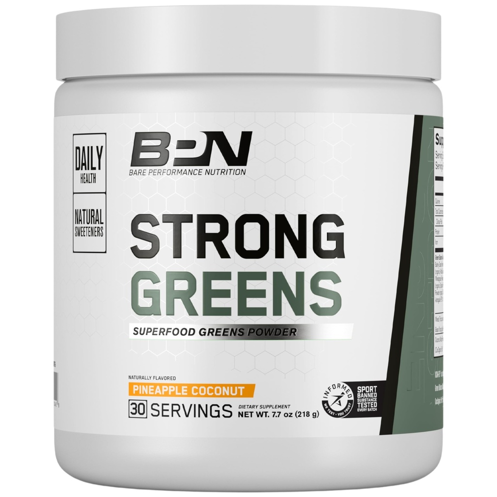 BARE PERFORMANCE NUTRITION, BPN Strong Greens Superfood Powder, Improved Digestion, Increased Energy, Immune System Support, Pineapple Coconut, 30 Servings