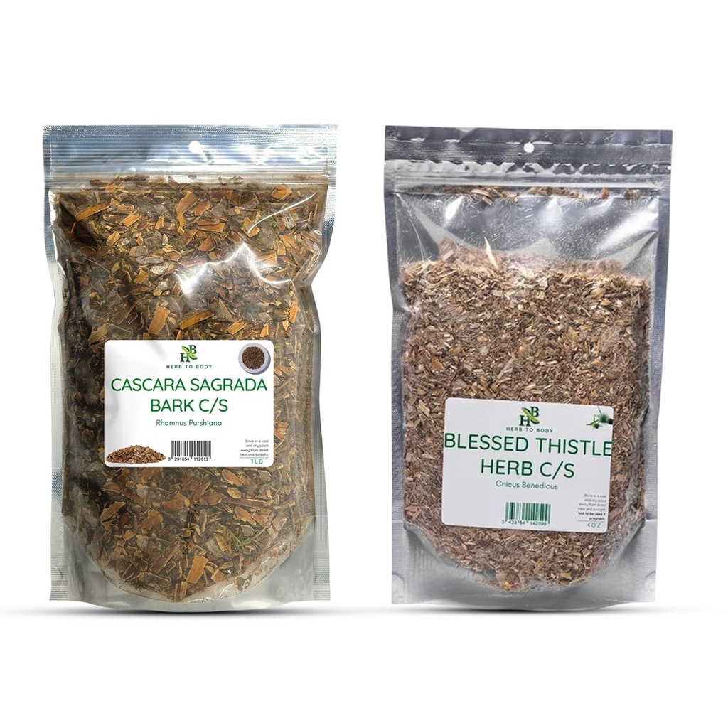 Herb To Body Blessed Thistle & Cascara Sagrada Bark Bundle | Wildcrafted Herbal Ingredients for Tea & Natural Blends | 4oz Each